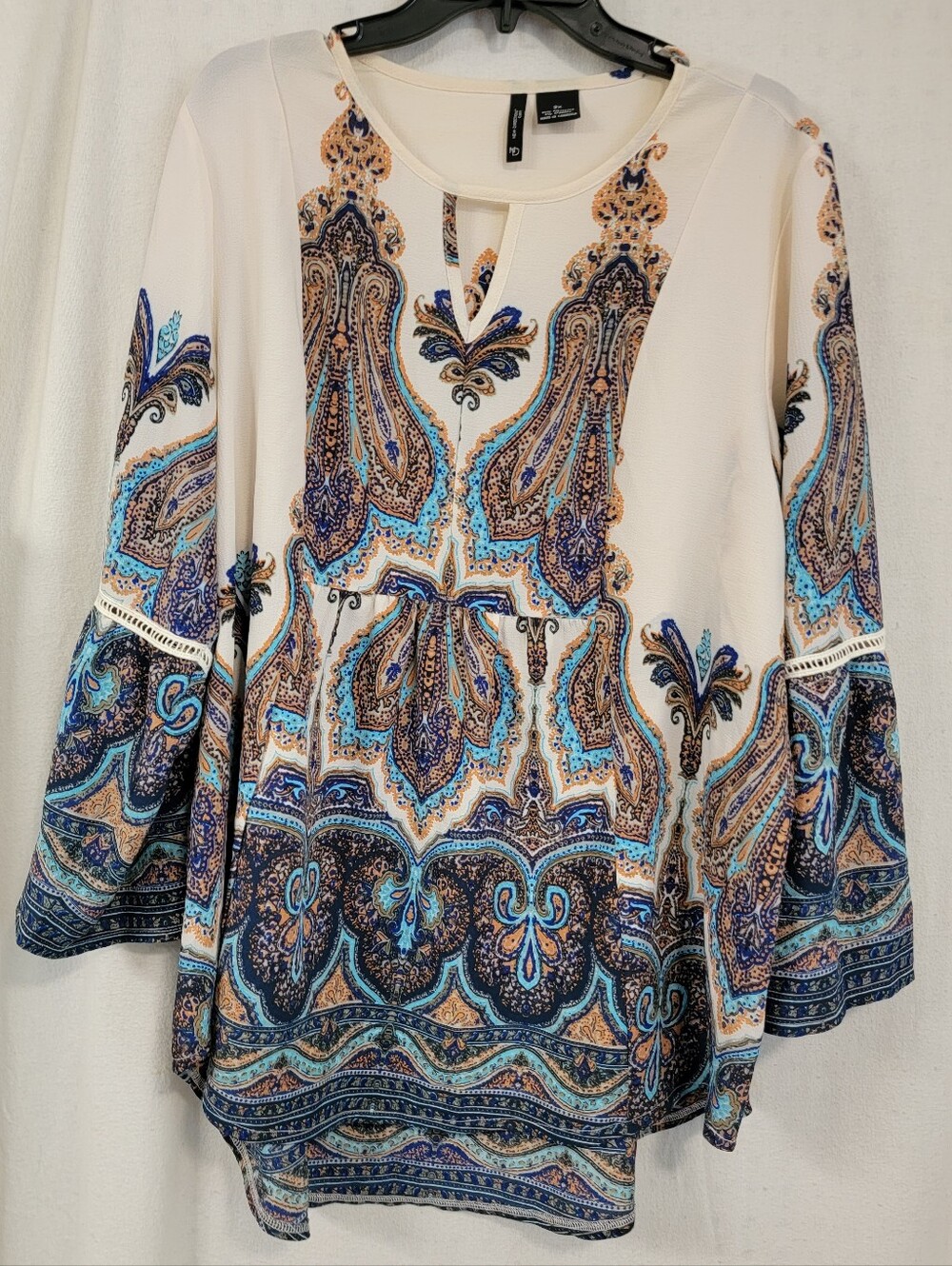 new directions Cream Paisley Tunic with Blue and Tan Accents